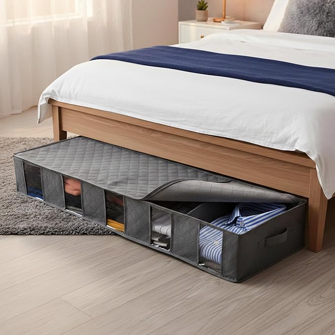 HomeEssentials Underbed Storage Containers with Reinforced Handles, Foldable Organizers with Clear Windows and Sturdy Zippers for Clothes, Blankets, and Comforters