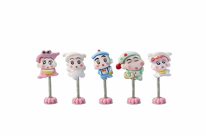Car Dashboard Bobblehead Toy Set of 6 Mini Cartoon Spring Dolls for Vehicle Interior Decoration (Cartoon Character Toy)