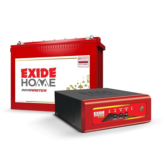 Exide Inverter & Battery Combo for Home, Office & Shop - STAR12V1125(1125VA/12V) Pure Sine Wave Home UPS+INVA Master IMTT2000 200Ah Tall Tubular Battery|42M Inverter & 60M B Warranty | INVA Master IMTT2000 200Ah Tall Tubular Battery, For Home, Office & Shop, 42M Inverter Warranty, 60M Battery Warranty