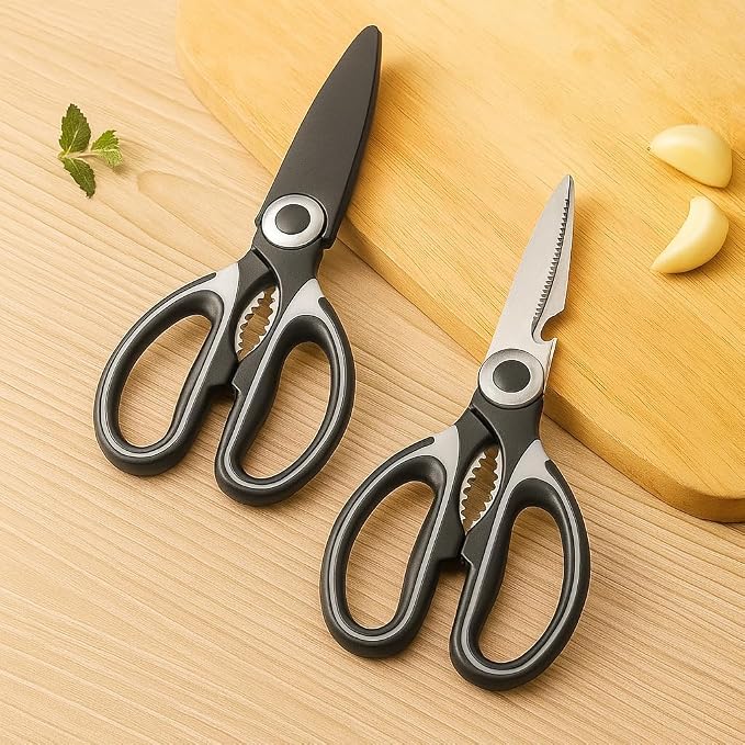 Titanium Kitchen Scissors | Anti-microbial, rust-free and detachable blades | Cuts through meat, soft bones | Nut-cracker | Scaling fish