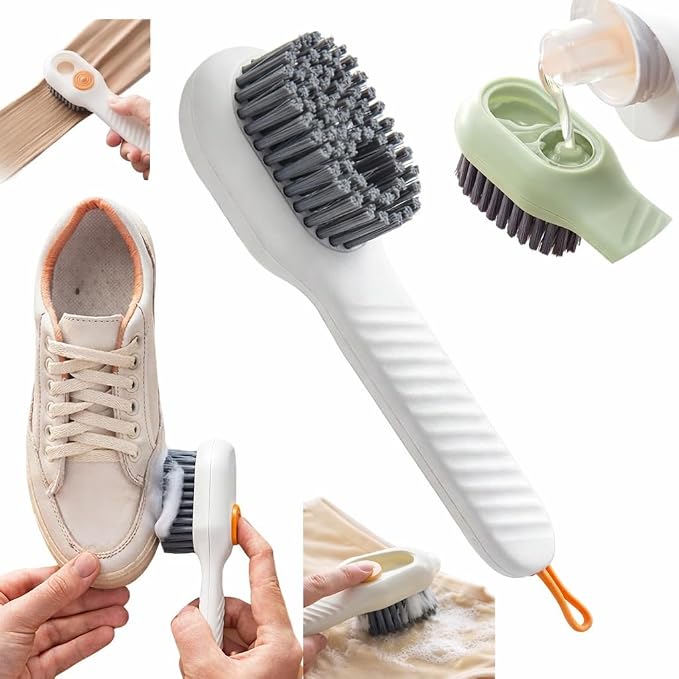 Multipurpose Cleaning Brush with Liquid Dispenser  -  Refillable Scrub Brush for Shoes, Clothes, Sink, Tiles & Kitchen | Soft Bristle Soap Dispensing Scrubber Brush