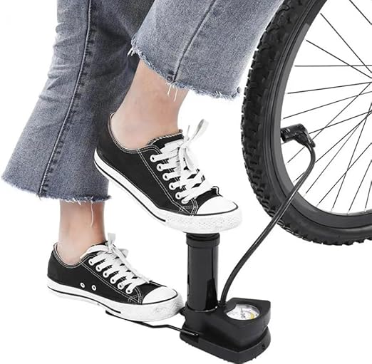 Portable High Pressure Foot Air Pump with Heavy Compressor Cylinder & Pressure Gauge for Bicycle, Car, Motorbike, Football, and Tubeless Tyres | Durable Floor Cycle Pump  -  Black