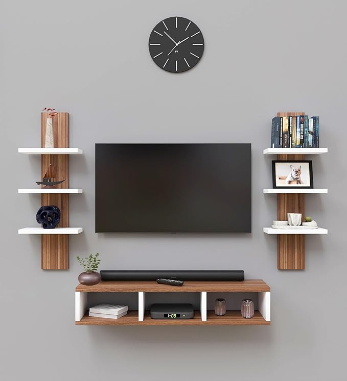 Spyder Craft Tokyo Engineering Wood Wall Mount TV Entertainment Unit Set Top Box Stand/TV Cabinet with Shelves for Books & Décor Display Unit Bed Living Room Upto 60 Inches Color -Wood Brown, White
