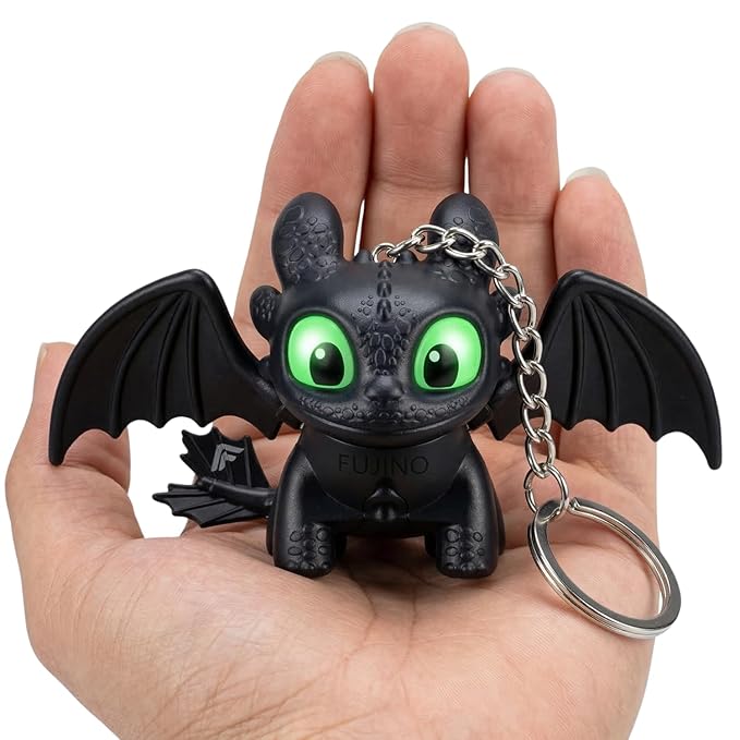 JB'S LAND 3D Dragon Keychain Toy with Moving Wings & LED Light,Night Fury Dragon Keychain, Mini Fantasy Creature Charm for Car Dashboard, Bike Keys, Backpack Bag Accessory & Kids Gift