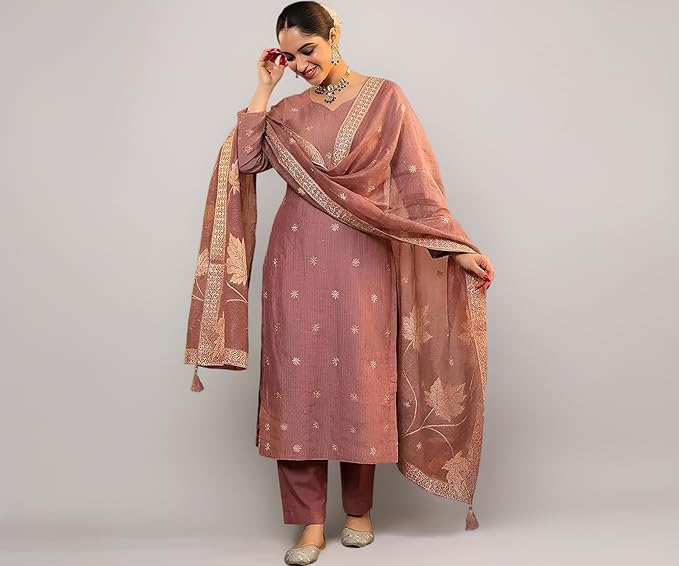 Pinkmint Women Jacquard Silk Ethnic Kurta with Dupatta Suit for Women | Straight Fit Designer Wear with Woven Pattern & Tassel Dupatta | Availble in Plus Size