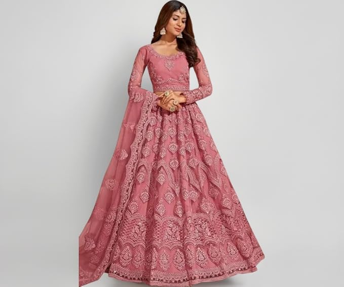 Solid Pattern Net Lehenga Choli for Women and Girls | Minimalist Ethnic Wear Plain Ghagra Choli with Matching Dupatta