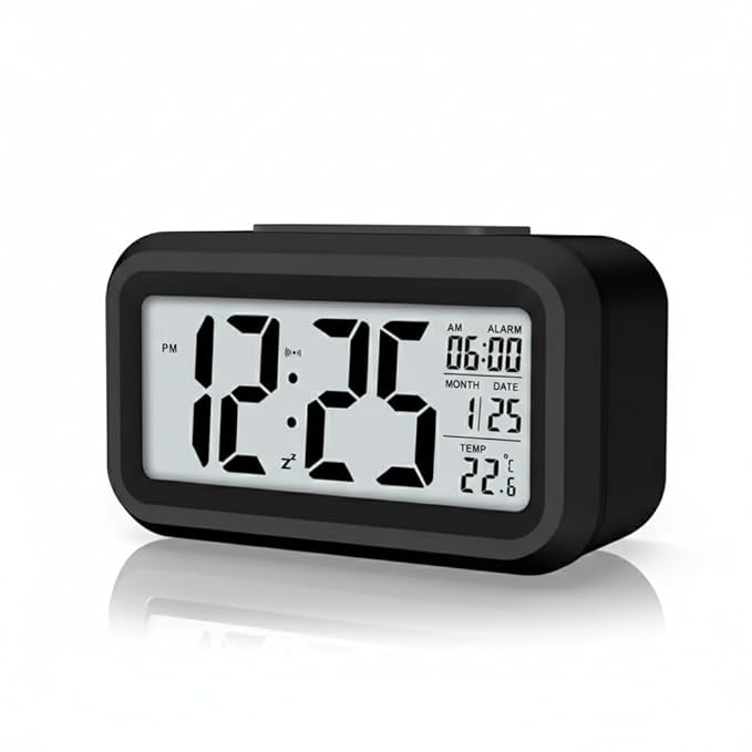 Topski Digital Alarm Clock for Heavy Sleepers, Digital Clock Table Clock for Study Table, Students, Office | Alarm Clock for Bedroom with Loud Sound, Automatic Sensor,Date & Temperature