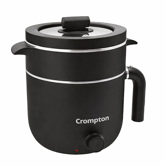 Crompton InstaNourish Pro 1.2L Multi Purpose Electric Kettle with Steamer | 600W | Cool Touch Body | Egg Boiler Stand | Auto Shut-Off | Dry Boil Protection | Black