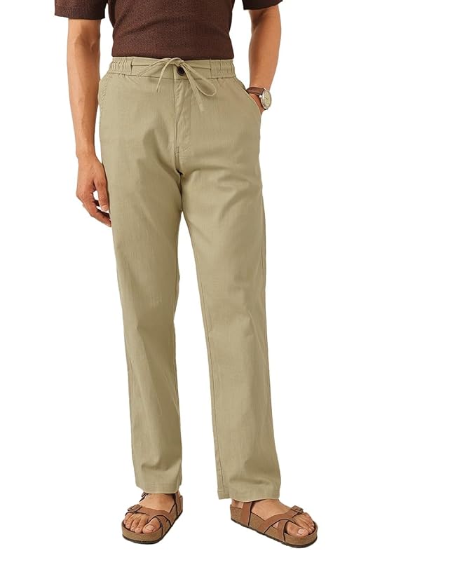 Majestic Man Men's Premium Linen Blend Pants | Lightweight Fabric | Elastic Waist with Drawstring | Regular Fit | Side, Back Pockets | Perfect for Casual, Holidays & Travel