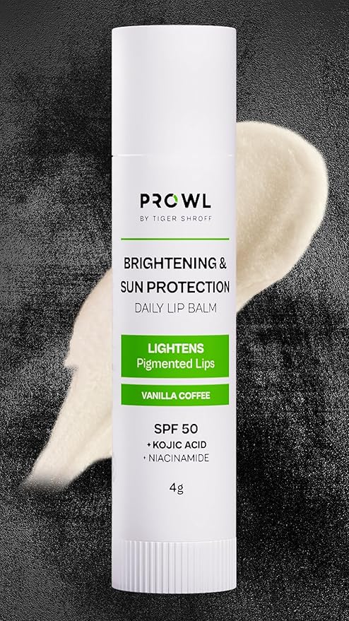 PROWL by Tiger Shroff SPF 50 PA+++ Lip Balm For Men with Kojic Acid | Lipbalm For Moisturising Brightening Dark Lips & Lightening Pigmented Dry Lips | Pigmentation Removal Care | Vanilla Coffee, 4g