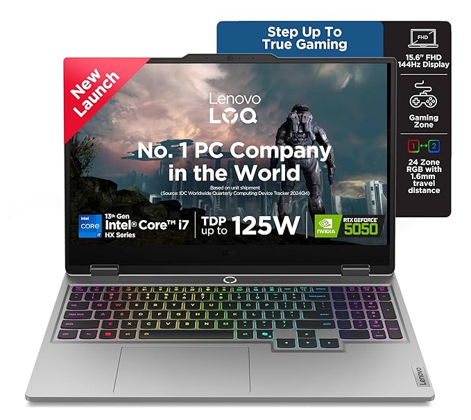 Lenovo LOQ 2025 Intel Core i7-13645HX| NVIDIA RTX 5050 8GB (16GB RAM/1TB SSD/144Hz Refresh Rate/440 AI TOPS/15.6" (39.6cm)/Windows 11/Office 2024/3 Mon.Game Pass/Grey/2.4Kg), 83JE019XIN