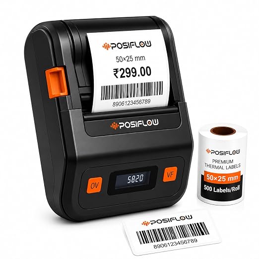 PSF20 2-Inch (58mm) Inkless Portable Bluetooth Thermal Label Printer, Receipt & Barcode Printing, USB, Mobile & PC Support, 200 Labels Included, Black/White