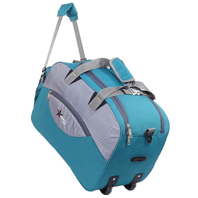 Perfect Star 65L Duffle Bag for Travelling | Lightweight Polyester Trolley Bag with Wheels | Hand Carry Travel Bag for Men and Women | Weekend Trip Luggage Bag (Teal Blue)
