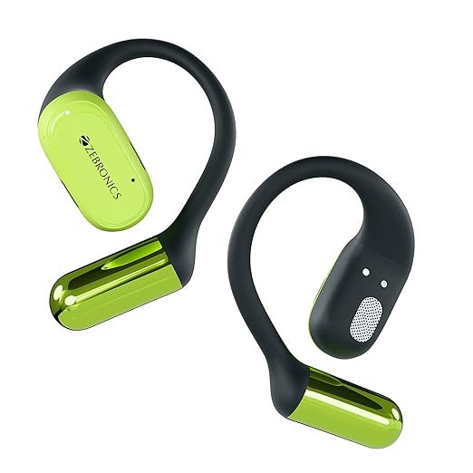 ZEBRONICS PODS O, Wireless Open-Ear Earbuds, OWS, 40 Hrs Backup, Neodymium Drivers, Ultra Comfort Fit, Quad MIC ENC, Rapid Charging, Bluetooth, Dual Pairing, Flash Connect, Low Latency Gaming (Green)