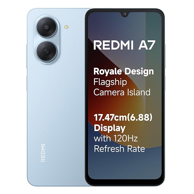 REDMI A7 4G (Sky Blue, 3 GB RAM, 64GB Storage) | Large 17.48cm (6.88) Smooth 120Hz Display | 5200mAh 2-Day Battery | Royale Design | Charger in the Box