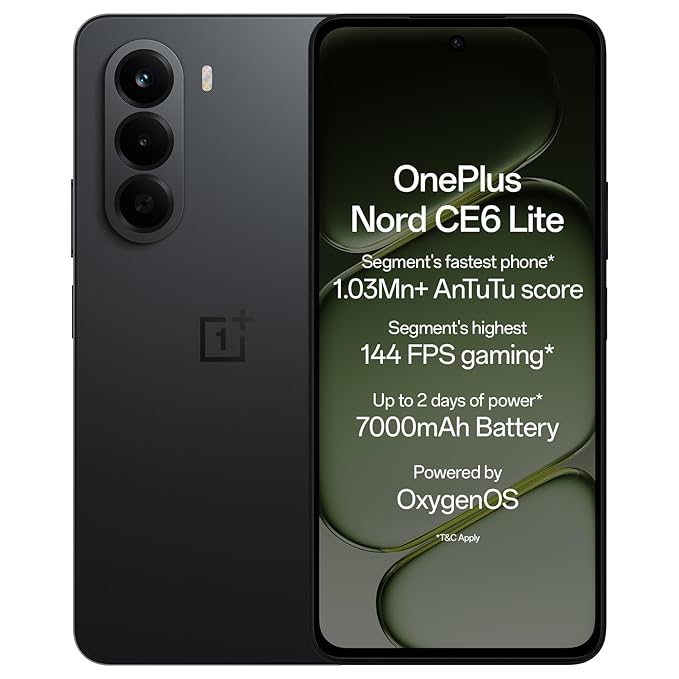OnePlus Nord CE6 Lite | 6GB+128GB | Hyper Black | Segment's Fastest Dimensity 7400 Apex Processor | 7000mAh Battery | Segment's Highest 144Hz Refresh Rate | 50MP Main Camera, 4K Video Recording