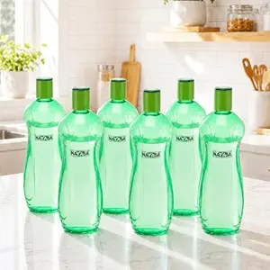 Nayasa Loopy 1000 ML Pet Plastic Fridge Water Bottles Set of 6 | BPA Free | Leak Proof | Airtight Lid | Green