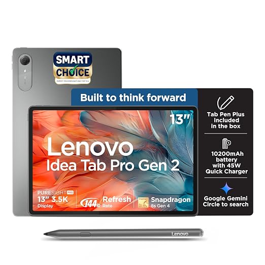 Lenovo Idea Tab Pro Gen 2 with Pen Plus {Smartchoice} 13" Display, 3.5K Resolution, 144Hz Refresh | 8GB, 256GB | Snapdragon 8s Gen 4 | 10200mAh, 4 JBL Speakers, USB 3.0 with DP-Out, Wi-Fi 7, Luna Grey