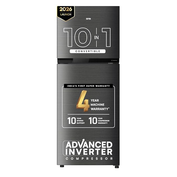 IFB 241L 3 Star 10 in 1 Convertible, Advanced Inverter Frost-Free Double Door Refrigerator with 30 Hrs Cooling Retention, Freezer LED & 4 Year Super Warranty (2026, IFBFF-291CYOSETM, Onyx Grey)