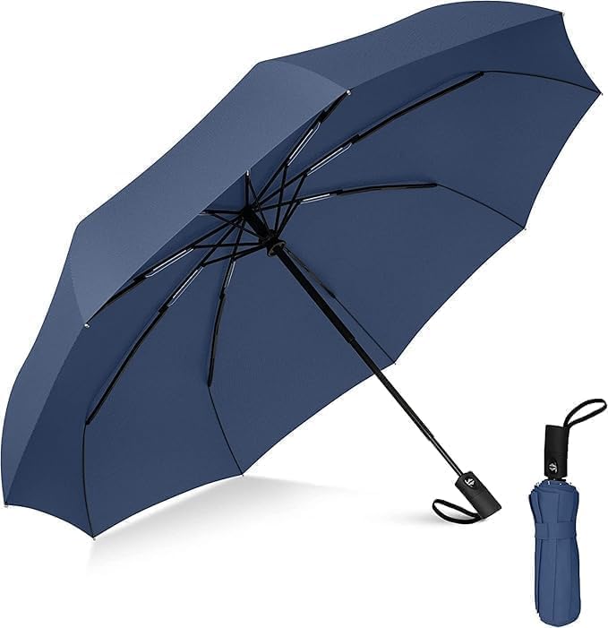 Kerok Portable Auto Travel Umbrella - Windproof for Rain, Strong for Wind, Auto Open/Close Button, Perfect Car Umbrella for Men & Women (Black)