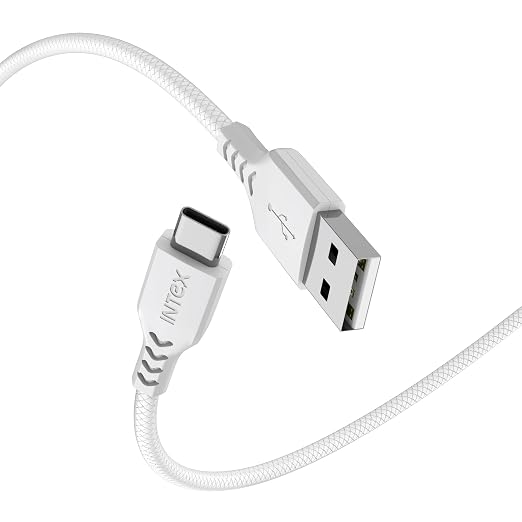 Intex SPEED 3A USB to Type C Fast Charging & Data Sync Tangle Free Cable, Output 480 Mbps for BT Speaker, Mobile, Tablet, TWS & Other Type C Devices -  White