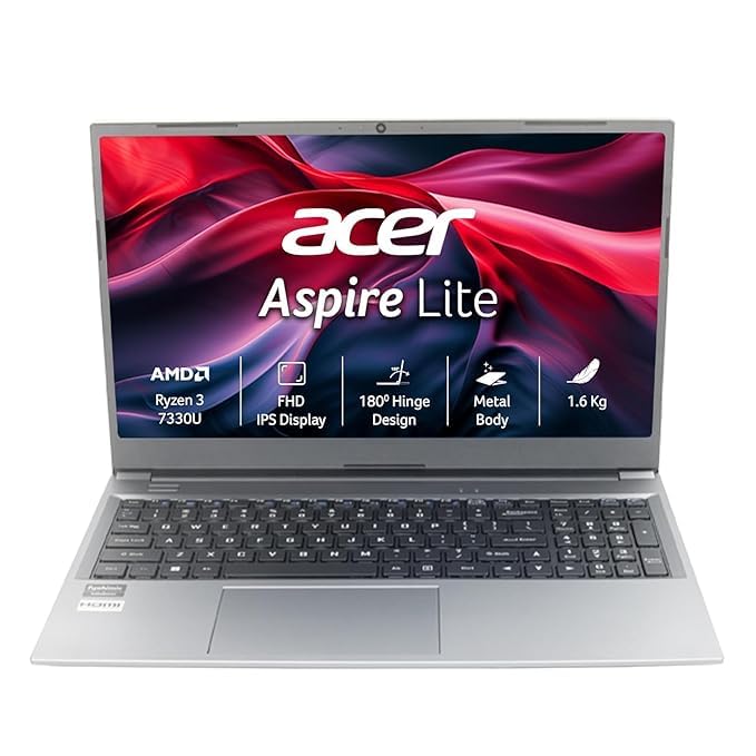 Acer Aspire Lite, AMD Ryzen 3-7330U, Office 2024 + M365 Basic,8GB RAM, 256GB SSD, Full HD IPS, 15.6"/39.62 cm, Windows 11 Home, Steel Gray, 1.59 KG, AL15-41, Metal Body, Premium Thin and Light Laptop