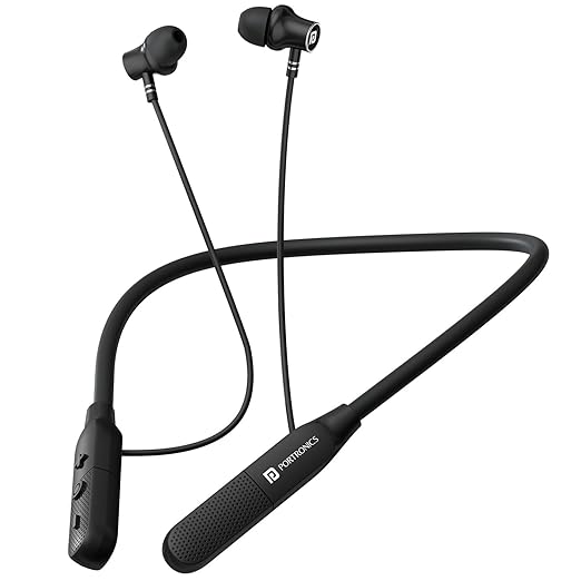 Portronics Harmonics Z13 in Ear Bluetooth Neckband with Upto 35 Hours Playtime, HD Mic, Dual Pairing, Gaming Mode, Low Latency, Bluetooth Version 6.0V, Type C Fast Charging(Black)