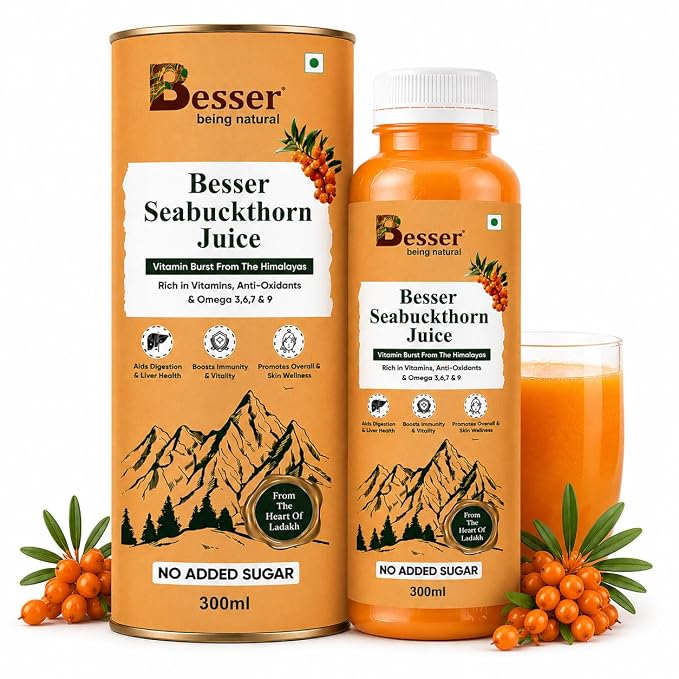 Besser Seabuckthorn Juice 300ml | Himalayan Superfruit Drink | Rich in Vitamins, Antioxidants & Omega 3 6 7 9 | Supports Immunity, Skin & Digestion | No Added Sugar