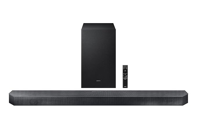 Samsung 320 W True 3.1.2ch Soundbar with Dolby Audio | Q-Symphony | Center, Up-Firing Speakers | HDMI eARC | Optical in | Bluetooth 5.3 | Wireless Subwoofer (HW-Q600H/XL, Titan Black)
