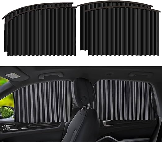 4pcs Magnetic Car Window Curtains, Car Window Sun Shade Protector - Car Sun Shade Protector Window, Car Side Window Privacy Cover, Car Curtain Window Slider, Removable (Black, Standard)