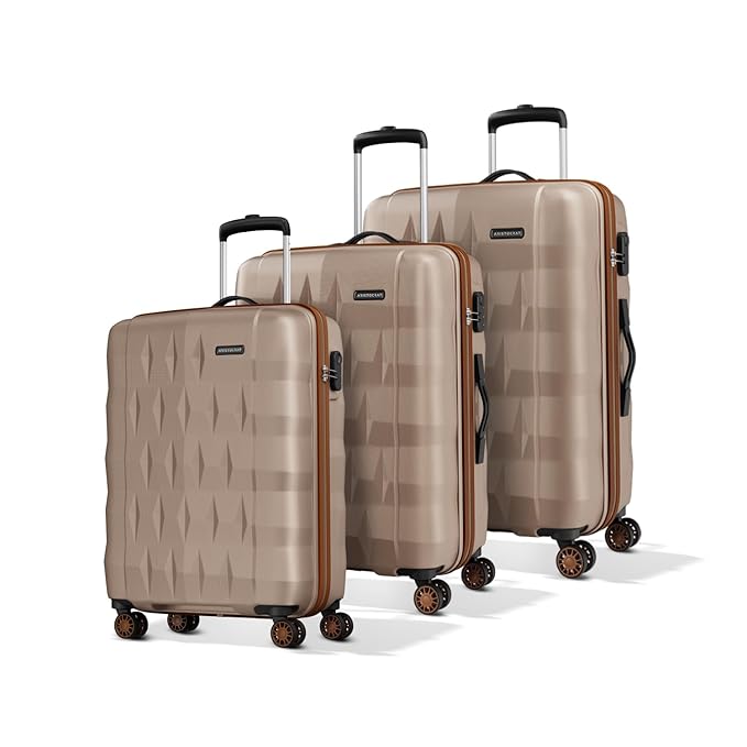 Aristocrat Comet Set of 3 (S+M+L) Hard Case Trolley Bags, Champagne | 8-Wheels, Durable Case, Spacious, Combination Lock, Sturdy Zipper, Lightweight Travel Luggage, 3-Year Global Warranty