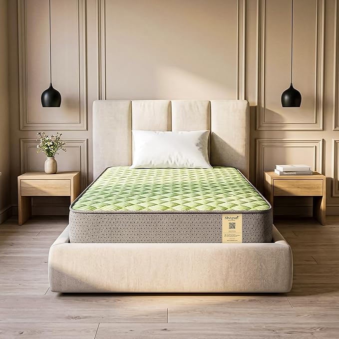 Shayan Dual Comfort Mattress | 6 inch Single Size | Reversible Design with Soft & Firm Sides | Superior HD Foam | Breathable Knitted Fabric | 72x36x6 Inches Green & Grey