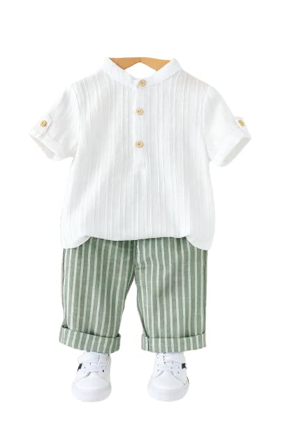 Baby Boy Outfit Set Mandarin Collar Shirt & Striped Pants Comfortable Summer Dress