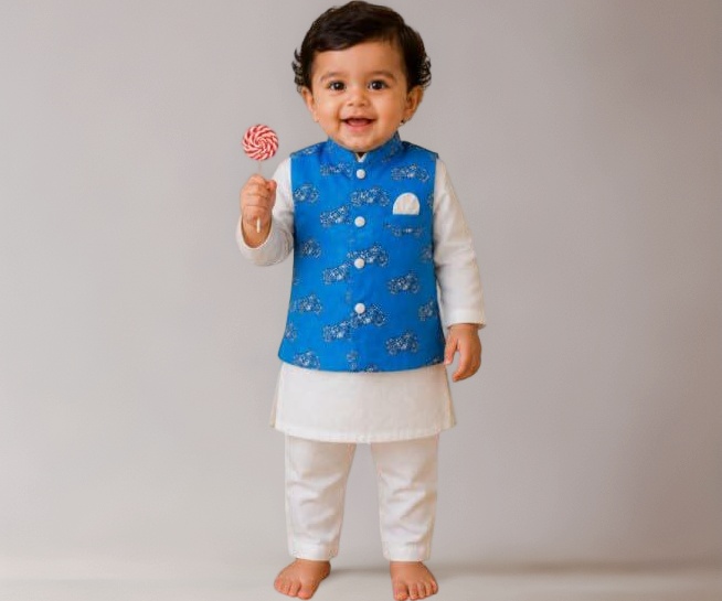 Pspeaches Boys Dupion Full Sleeves Mandarin Collar Embroidered Kurta and Dhoti Pant 2 Piece Set|Ethnic Wear For Cute Baby Boys|Traditional & Festive Outfit