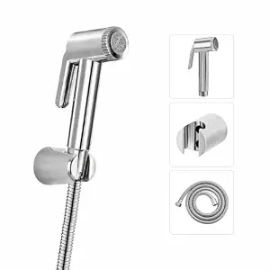 Amazon Basics Health Faucet Set for Bathroom | Premium ABS Jet Spray Gun with 1.5M Stainless Steel Hose & Wall Hook | Toilet Bidet Sprayer, Hand Shower for WC & Personal Hygiene | Pack of 1