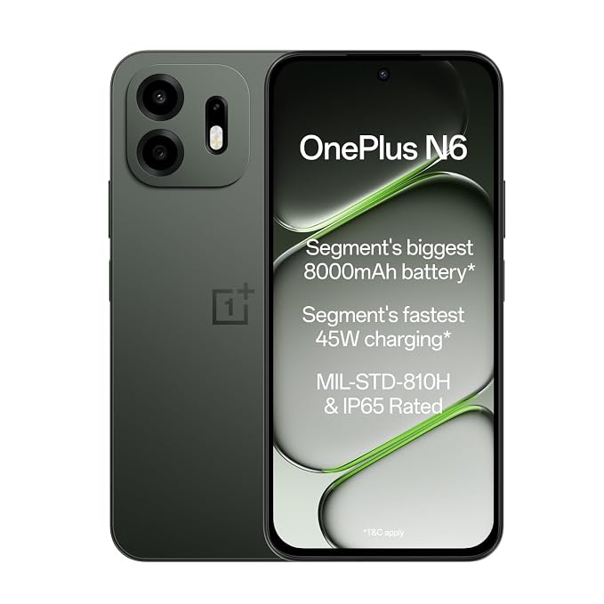 OnePlus N6 | 4GB+128GB | Midnight Green | Segment's Biggest 8000mAh Battery | Segment's Fastest 45W Charging | 48-Month Smoothness | Smooth 120Hz Display | 50MP Camera | Military-Grade Durability