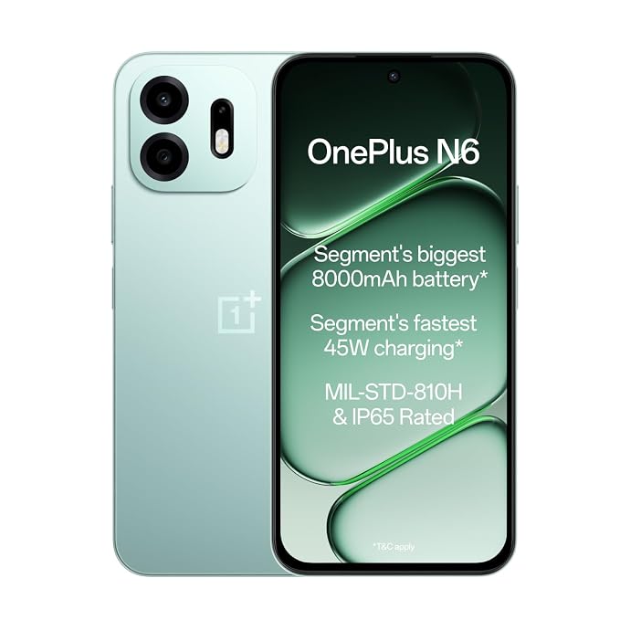 OnePlus N6 | 6GB+128GB | Fresh Mint | Segment's Biggest 8000mAh Battery | Segment's Fastest 45W Charging | 60-Month Smoothness | Smooth 120Hz Display | 50MP Camera | Military-Grade Durability