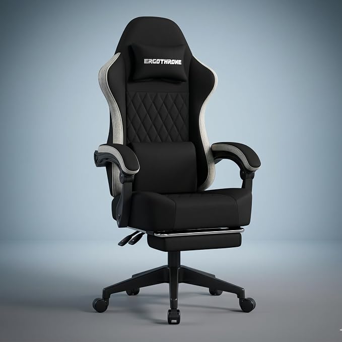 Ergothone ArenaX Gaming Chair | Fabric Gaming Chair | Retractable Linkage Armrest | 60mm Class 3 Gas Lift | Nylon Base | PU Casters | Ergonomic High Back Chair for Home & Office (Stealth White)