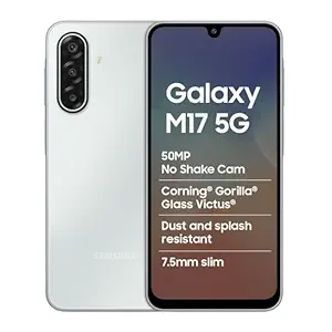 Samsung Galaxy M17 5G Mobile (Moonlight Silver, 4GB RAM, 128GB Storage) | 50MP OIS Triple Camera | Gorilla Glass Victus| IP54 | 6 Gen OS Upgrades | AI | Gemini Live | Lag-free Gaming | Without Charger