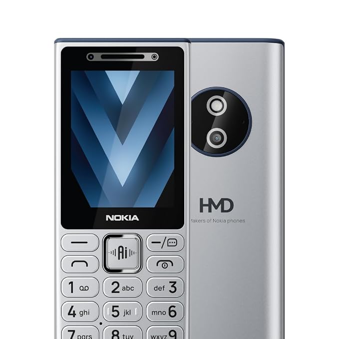 Nokia 210 4G DS Keypad Mobile Phone | Video Calling & Chatting via Xpress Chat Compatible with Smartphones | Dedicated AI Button | Long Lasting Battery| Cloud Phone Apps | 1Year Replacement | Silver