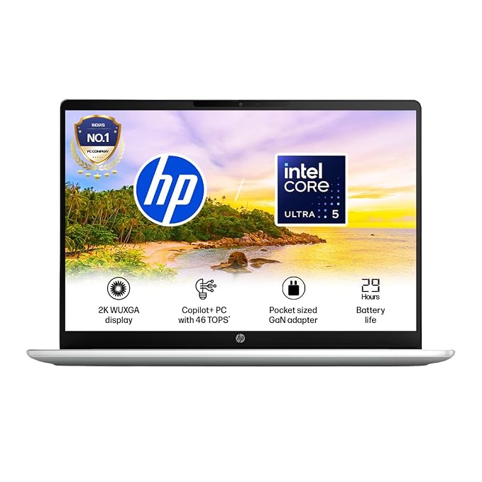 HP OmniBook 3 OLED Ï Intel Core Ultra 5 322Ï 46 TopsÏ 16GB DDR5 (Upgradeable)Ï 512GB SSDÏ 2KÏ14''/35.6cmÏ 300nitsÏ Win11Ï Office24Ï SilverÏ 1.4kgÏ hs0052TUÏ Lighter mini GaN ChargerÏ AI Laptop