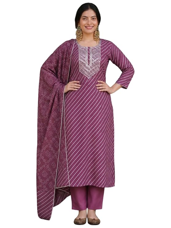 GoSriKi Women's Cotton Blend Printed Straight Cotton Blend Kurta with Pant and Dupatta | Kurta Set for Women Suit Set for Women | Indian Ethnic Wear Women's Ethnic Clothing Designer Traditional Outfit