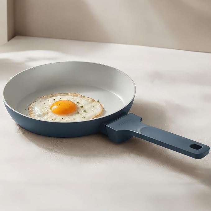Ember Cookware Arcilla Ceramic Egg & Omelette Pan 20 cm | 5-Year Warranty | 75% Less Oil Usage | Lightweight, Non-Toxic Non-Stick Ceramic Frypan | Gas Compatible | ISI Certified | Blue