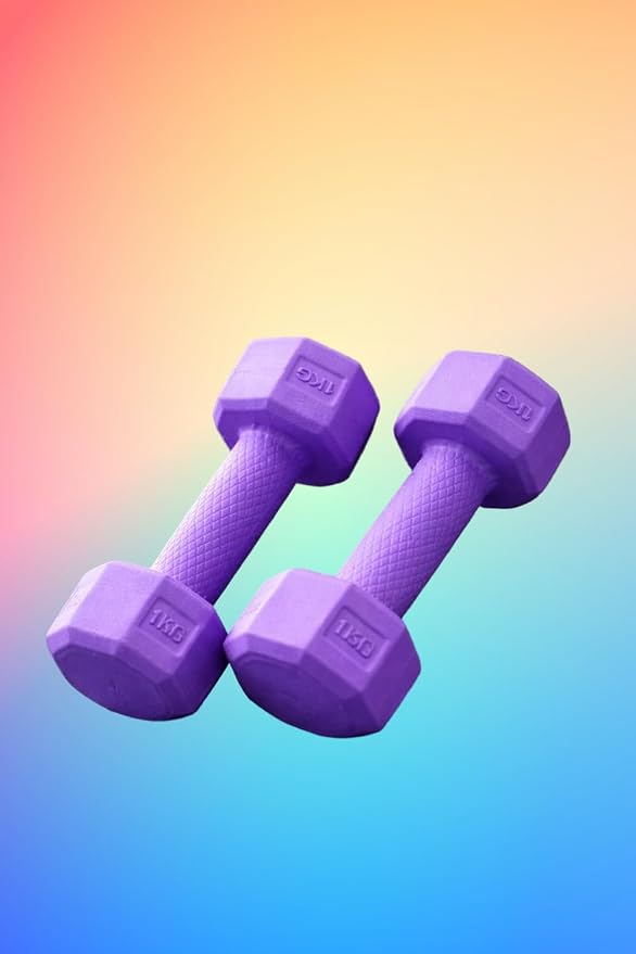 Dumbbells Set 1Kg Pair Hexa PVC Dumbbells Set For Home Gym, Exercise & Fitness Dumbbell Fixed Weight Dumbbell Home And Gym Use (Purple) (1Kg X 2PCS)