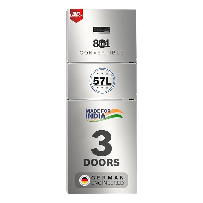 Bosch 302L, 3 Star, MaxFlex Convert Frost Free Triple Door Refrigerator | 8-in-1 Convertible Storage Modes | 57L Extra Convertible Zone |Cool Extend up to 18 hours (CMC33S23VI, 2026 Model, Fine Steel)