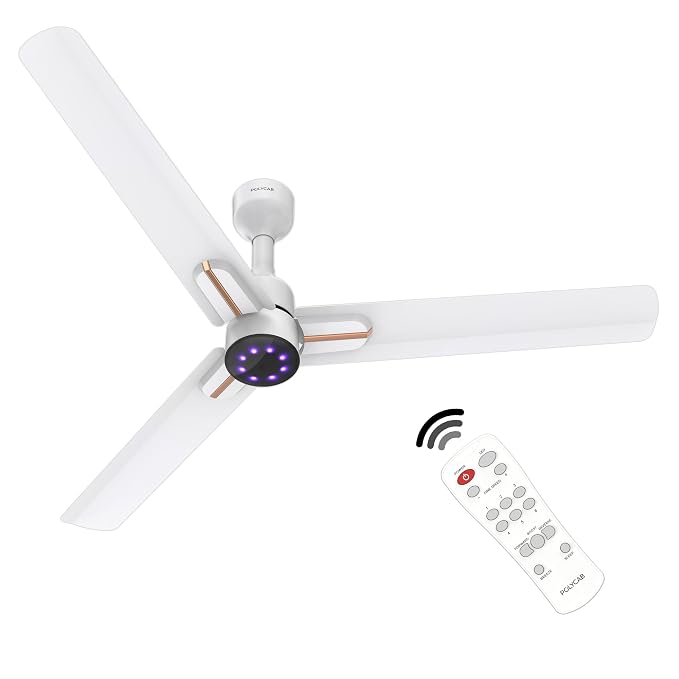 Polycab Wizzy Neo LED 1200mm BLDC Ceiling Fan with remote| BEE 5 Star Rated, Higher Air Delivery| LED Indicator,Sleep and Breeze Mode |3 Years WarrantyMatt White Rosegold