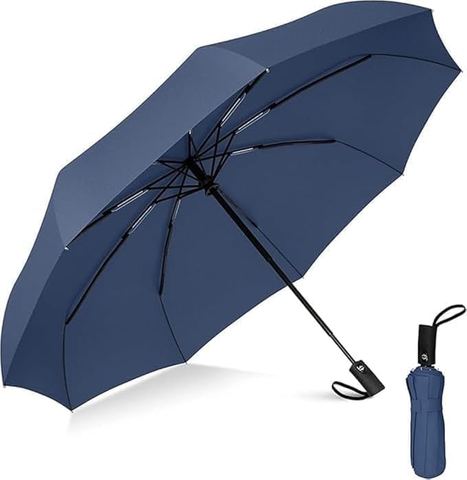 Portable Auto Travel Umbrella - Windproof for Rain, Strong for Wind, Auto Open/Close Button, Perfect Car Umbrella for Men & Women