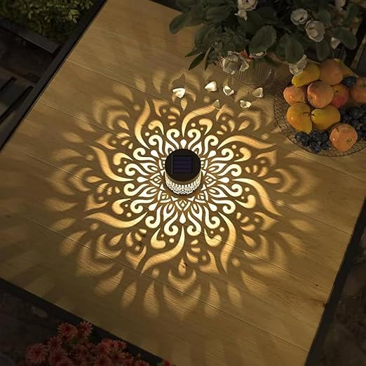 Solar Mandala Light  -  Metal Cutout Decorative Garden Lamp, Warm Glow
