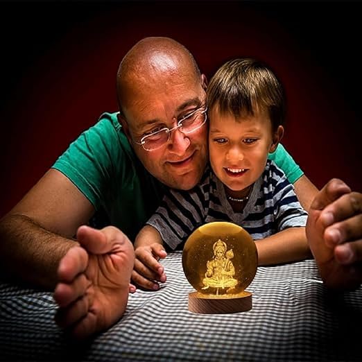 3D Hanuman Crystal Ball Light with Warm LED Illumination