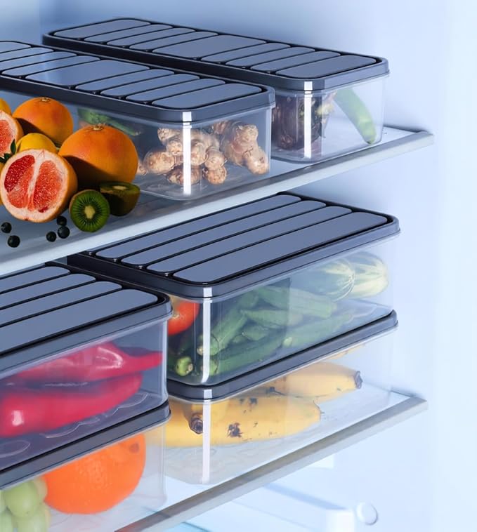 PREMIUM Kitchen Storage Containers Set, Airtight Food Storage Containers for Kitchen & Fridge, Transparent Plastic Storage Boxes with Lids, Stackable Refrigerator Organizer (1200 ML, 2)